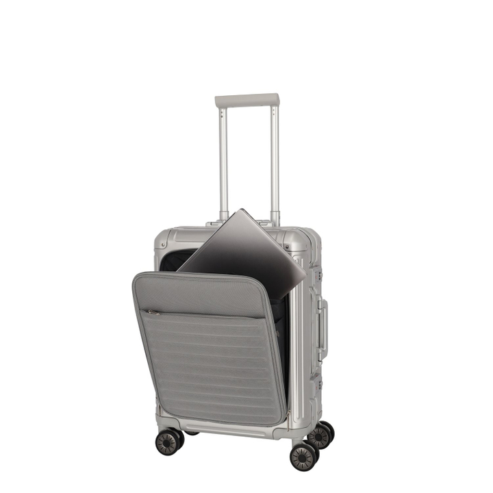 Travelite Next 2.0 Aluminium 4 Wiel Trolley S with Frontpocket silver