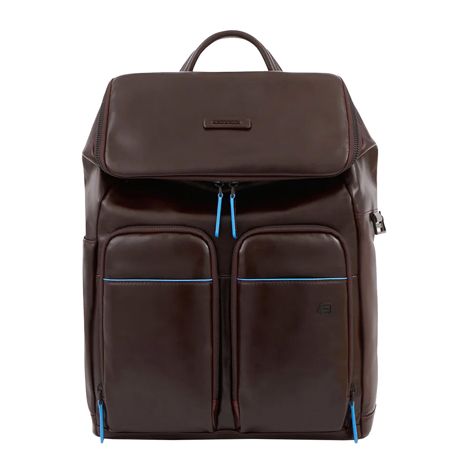 Piquadro Blue Square Backpack Two Front Pockets brown backpack