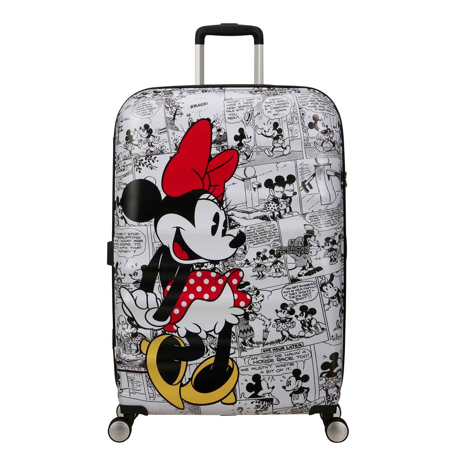 Travelbags American Tourister Wavebreaker Disney Spinner 77/28 TSA minnie comics white hardcase koffer aanbieding