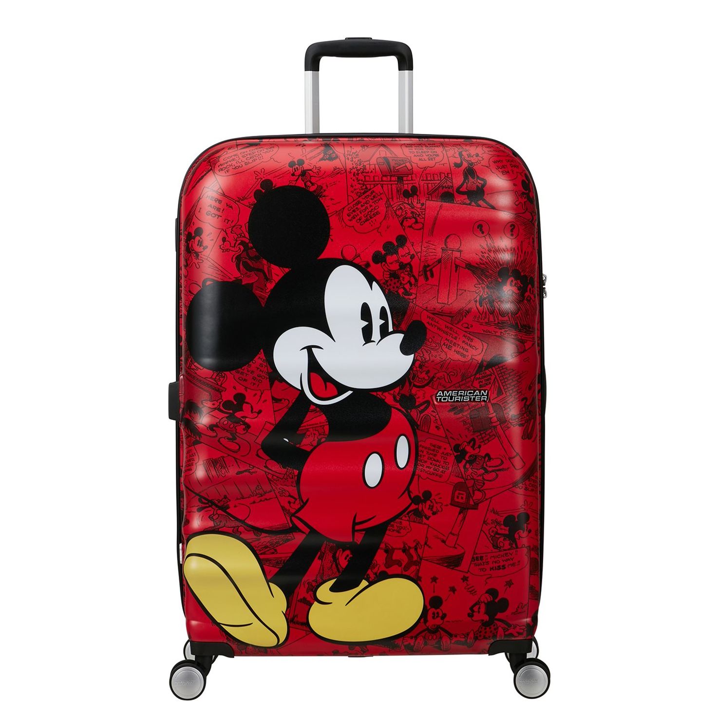 Travelbags American Tourister Wavebreaker Disney Spinner 77/28 TSA mickey comics red hardcase koffer aanbieding