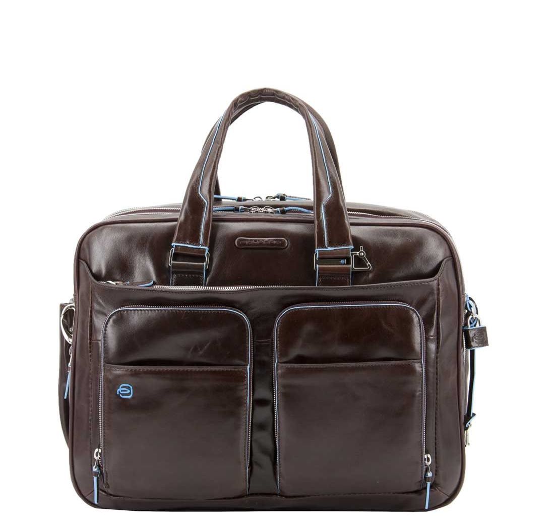 Piquadro Blue Square schoudertas bruin en blauw