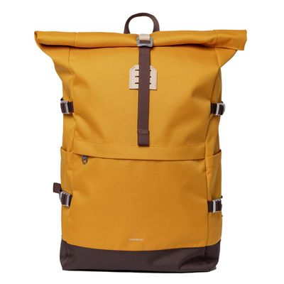 Sandqvist Icon Rolltop Backpack L golden yellow with natural leather