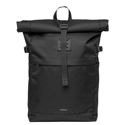 Sandqvist Icon Rolltop Backpack M black-black with black leather
