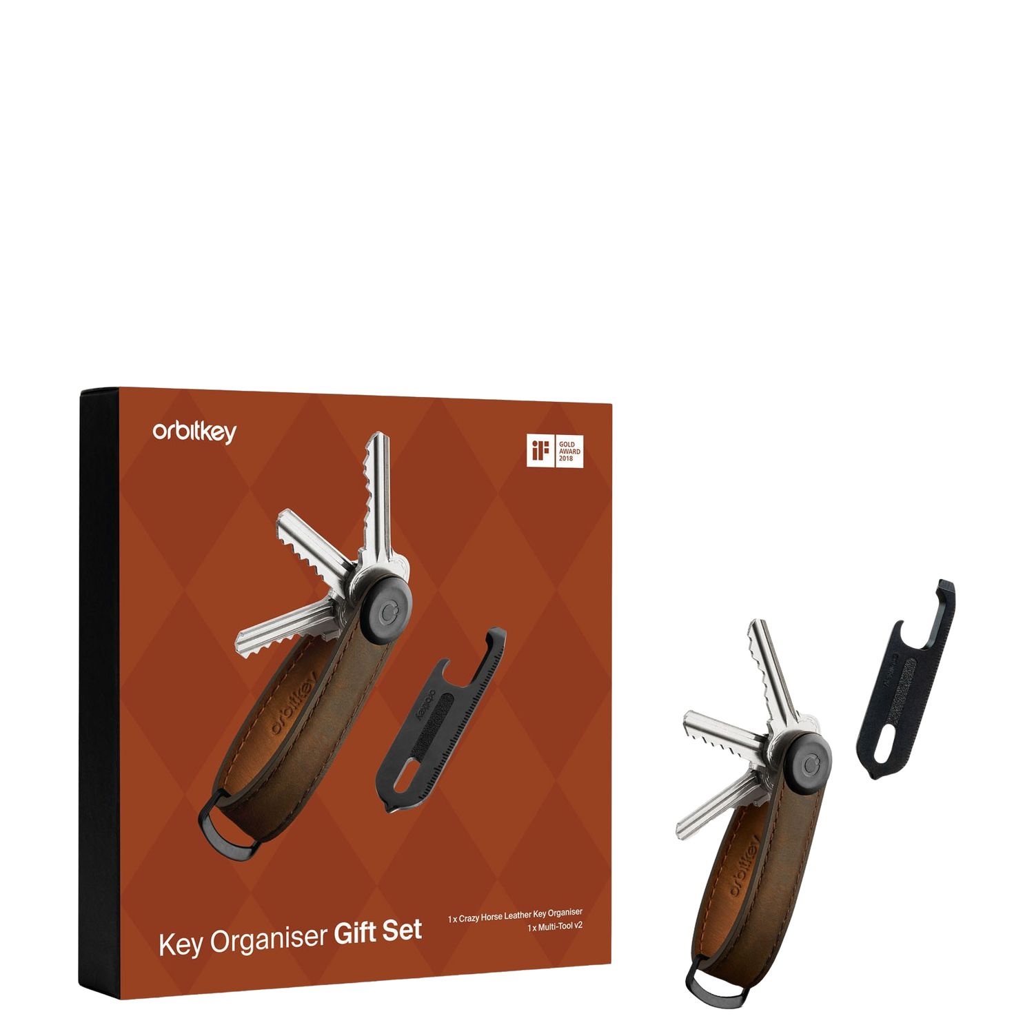 Orbitkey Crazy Horse Key Organiser + Multitool V2 - oak Brown Etui