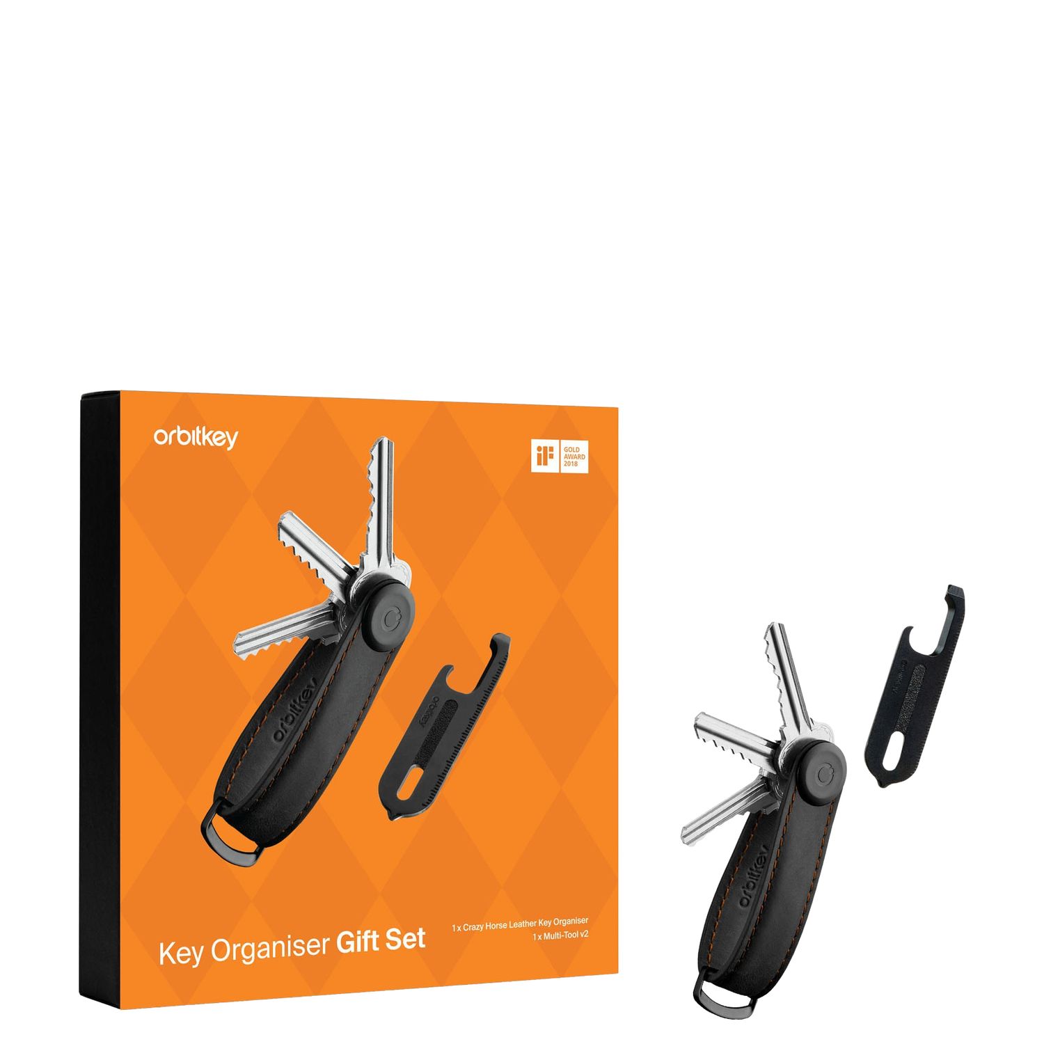 Orbitkey Crazy Horse Key Organiser + Multitool V2 - black-orange Etui