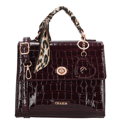 Charm London Knightsbridge Handtasche quadratisch - abnehmbarer Schultergurt - bordeaux