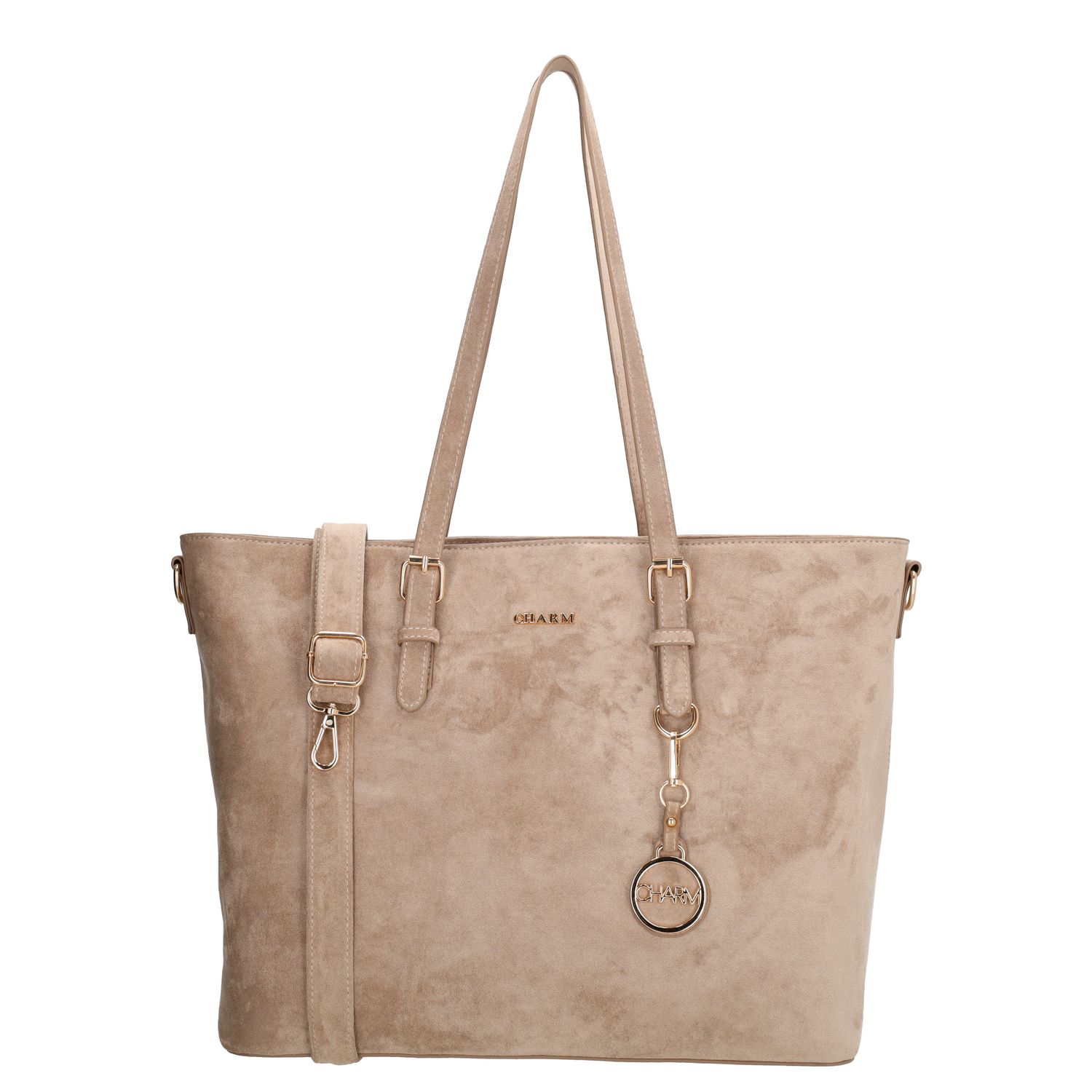 Charm London Las Vegas Shopper - 15.6" laptopvak - afneembare schouderriem - taupe damestas