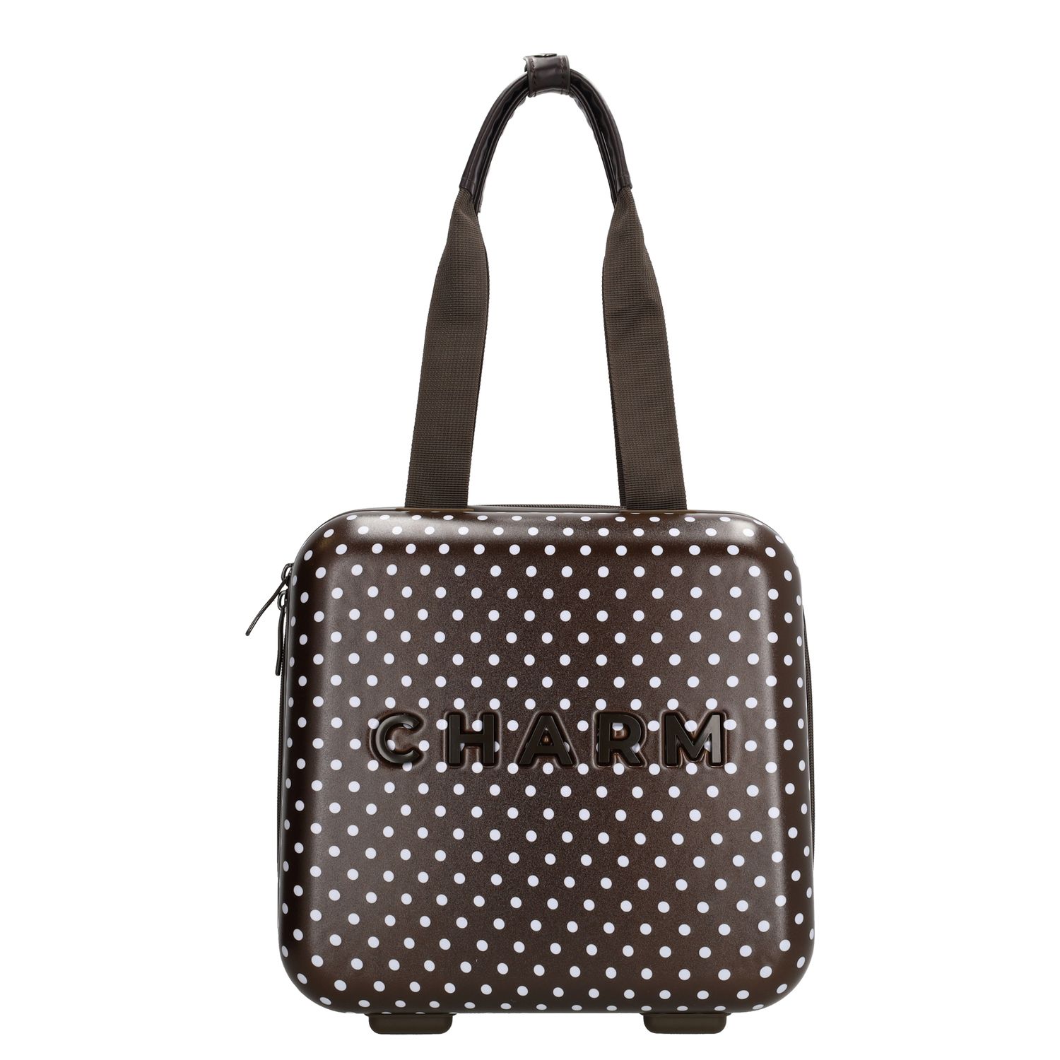 Charm London Capetown Beautycase dots wit-donkerbruin hardcase koffer