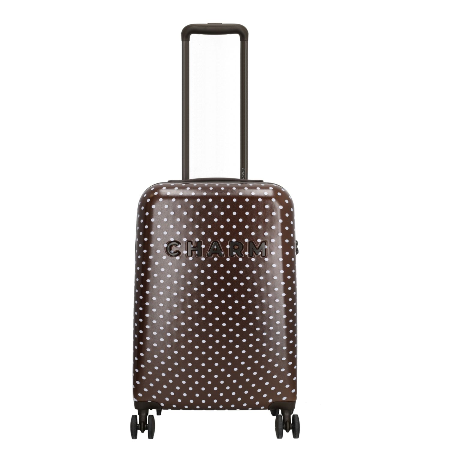 Charm London Capetown Handbagage Spinner 55 cm - 42 liter - 55x36x20.5 cm - dots white dark brown hardcase koffer lichtgewicht koffer
