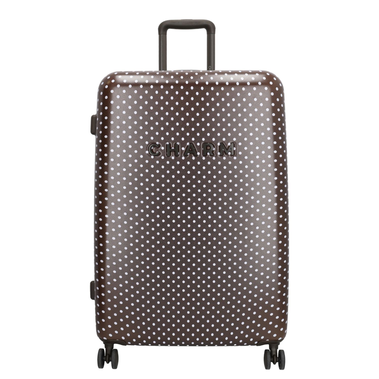 Charm London Capetown Spinner 76 cm - 111 liter - 76.5x51x28.5 cm - dots white dark brown hardcase koffer lichtgewicht koffer