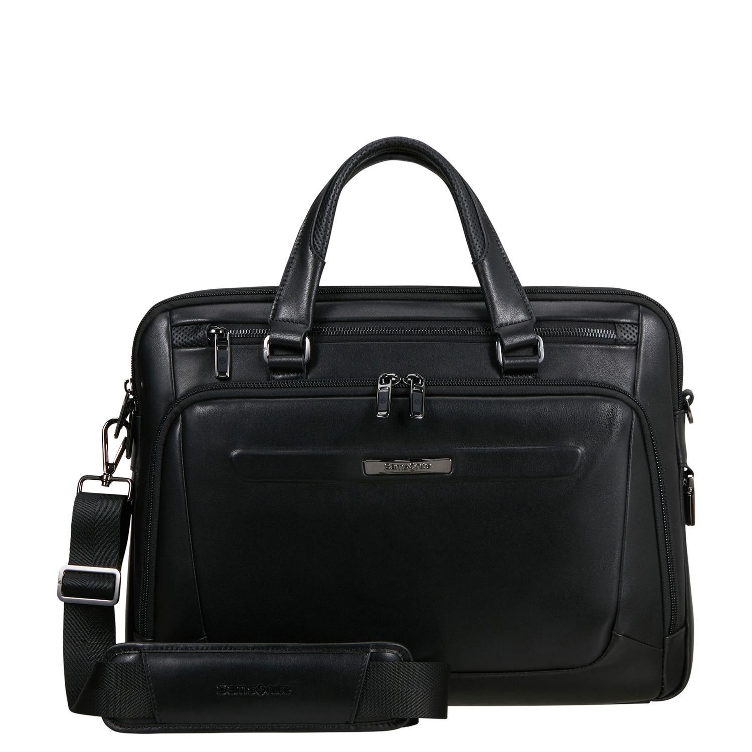 Samsonite Pro-DLX Leather Leren Schoudertas - 15.6" laptopvak - afneembare schouderriem - black schoudertas heren