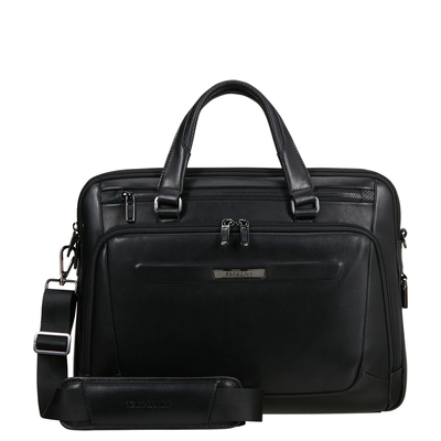 Samsonite Pro-DLX Leather Leder-Schultertasche - 15.6" Laptopfach - abnehmbarer Schultergurt - black