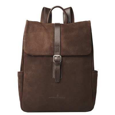 Castelijn & Beerens Nubuck Rucksack - RFID-Schutz - 15.6" Laptopfach - mocca
