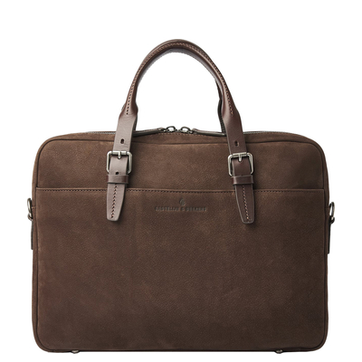 Castelijn & Beerens Nubuck Schultertasche - RFID-Schutz - 15.6" Laptopfach - mocca